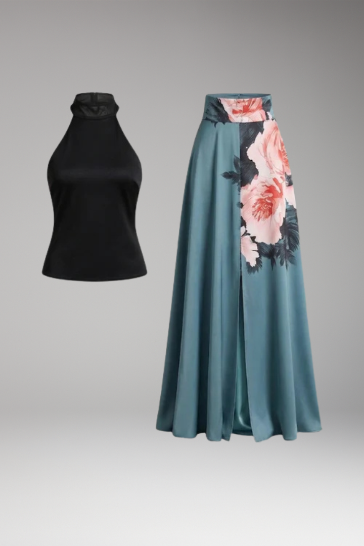 Women’s Maxi Dress with High Neck and Side Slit