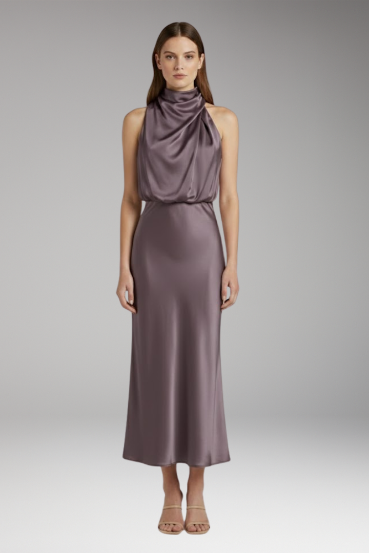 Women’s Maxi Dress with High Neckline and Flowing Cut