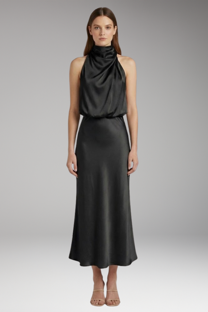 Women’s Maxi Dress with High Neckline and Flowing Cut