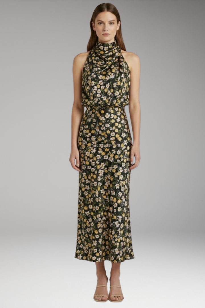 Women’s Maxi Dress with High Neckline and Flowing Cut