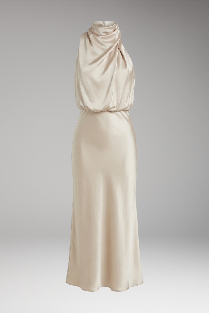 Women’s Maxi Dress with High Neckline and Flowing Cut