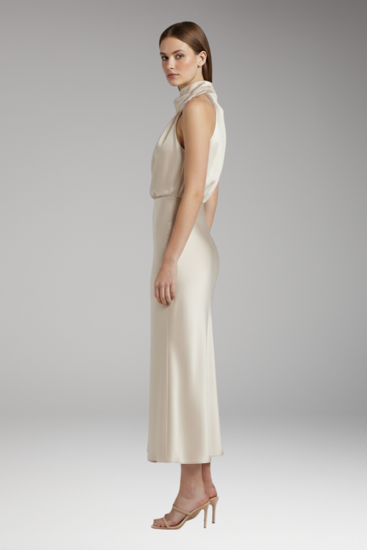 Women’s Maxi Dress with High Neckline and Flowing Cut