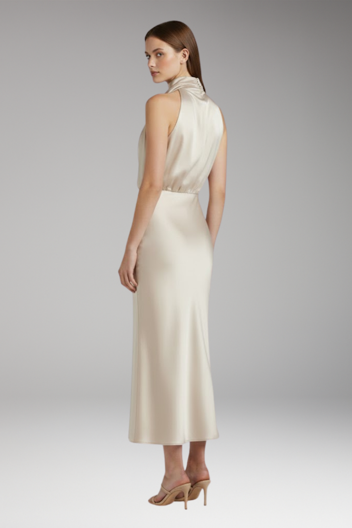 Women’s Maxi Dress with High Neckline and Flowing Cut