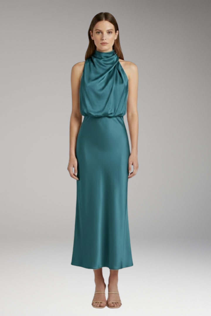 Women’s Maxi Dress with High Neckline and Flowing Cut
