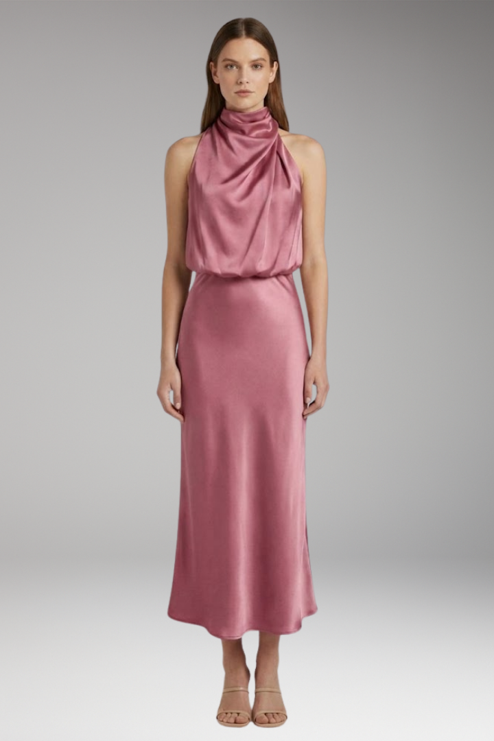 Women’s Maxi Dress with High Neckline and Flowing Cut