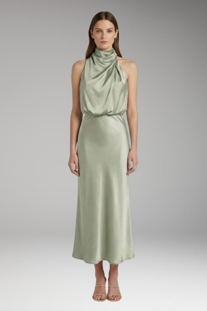 Women’s Maxi Dress with High Neckline and Flowing Cut