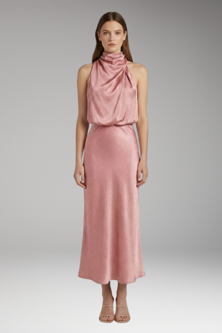 Women’s Maxi Dress with High Neckline and Flowing Cut