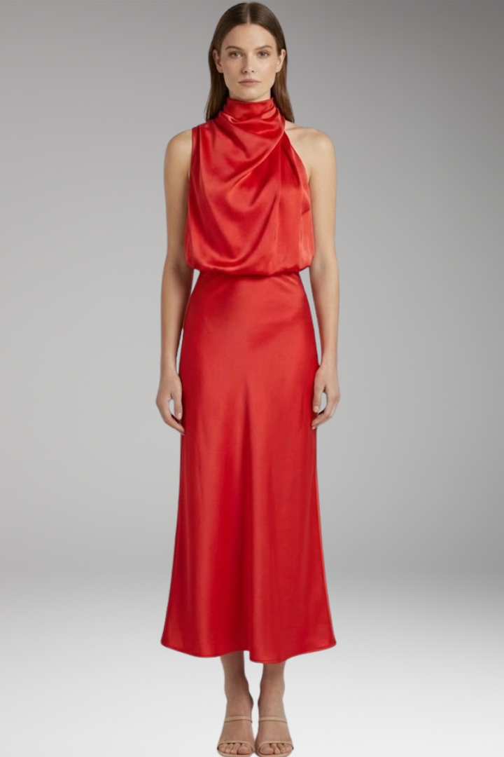 Women’s Maxi Dress with High Neckline and Flowing Cut