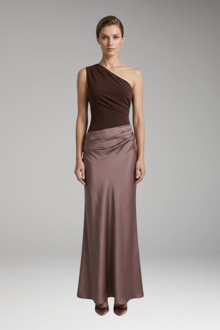 Women’s Maxi Dress with One-Shoulder and Pleated Design