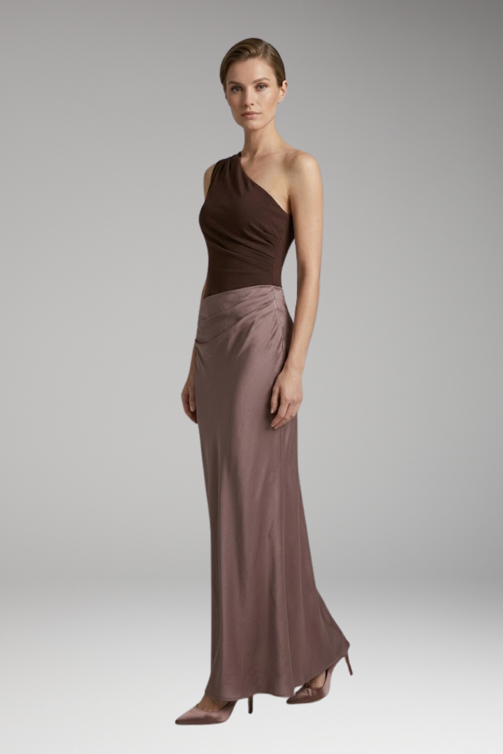 Women’s Maxi Dress with One-Shoulder and Pleated Design
