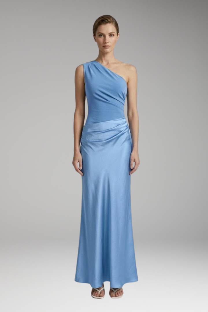 Women’s Maxi Dress with One-Shoulder and Pleated Design