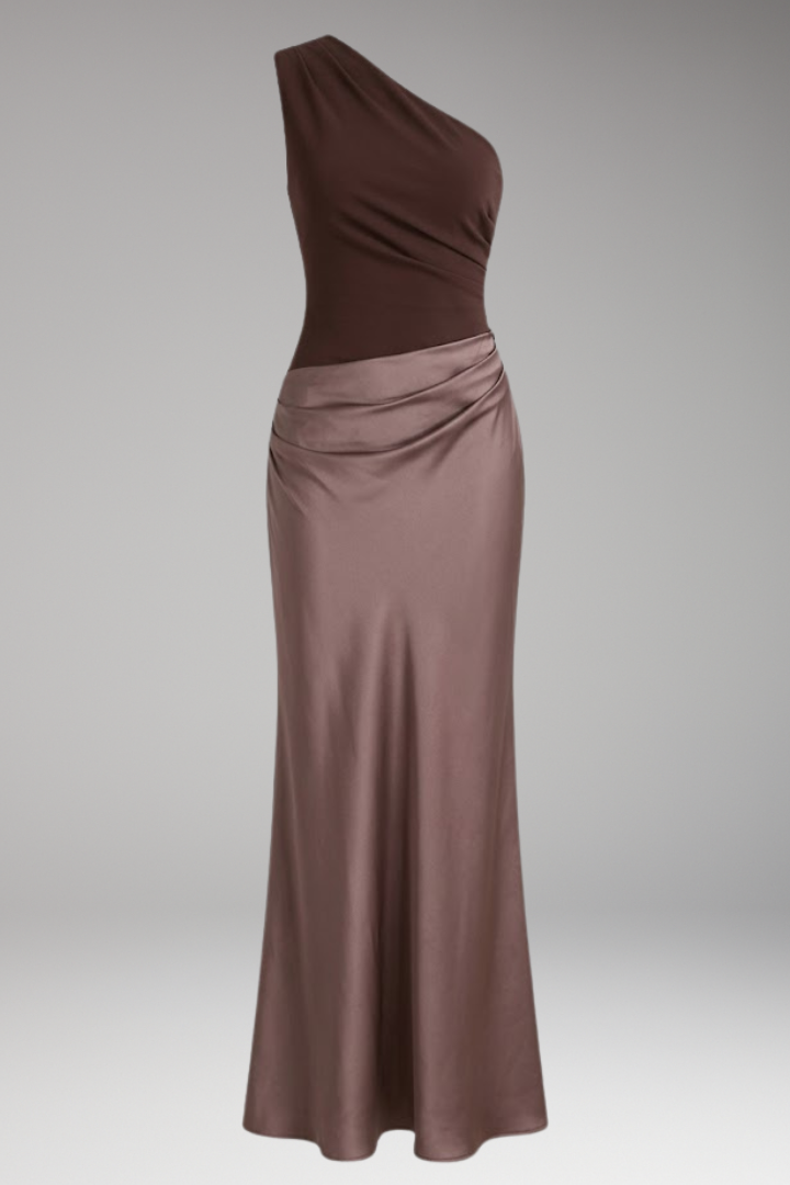 Women’s Maxi Dress with One-Shoulder and Pleated Design