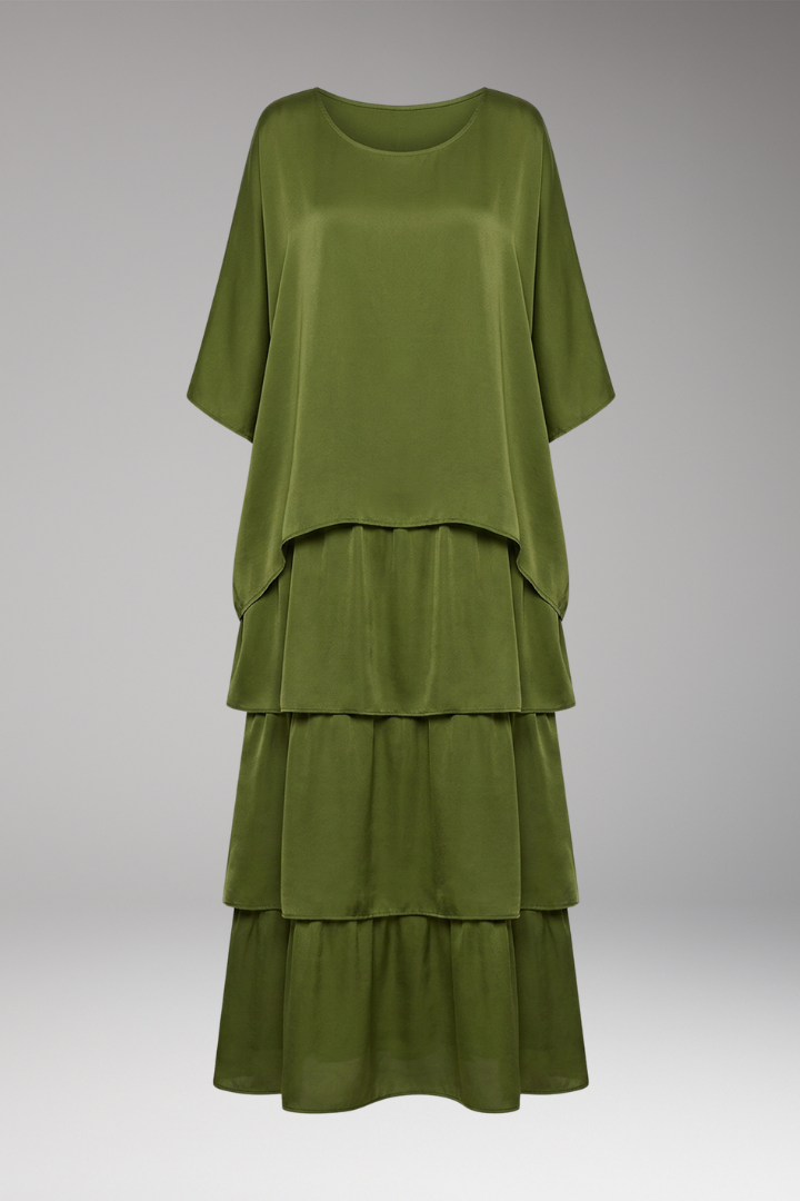 Women’s Maxi Dress with Round Neck and Smocked Sleeves