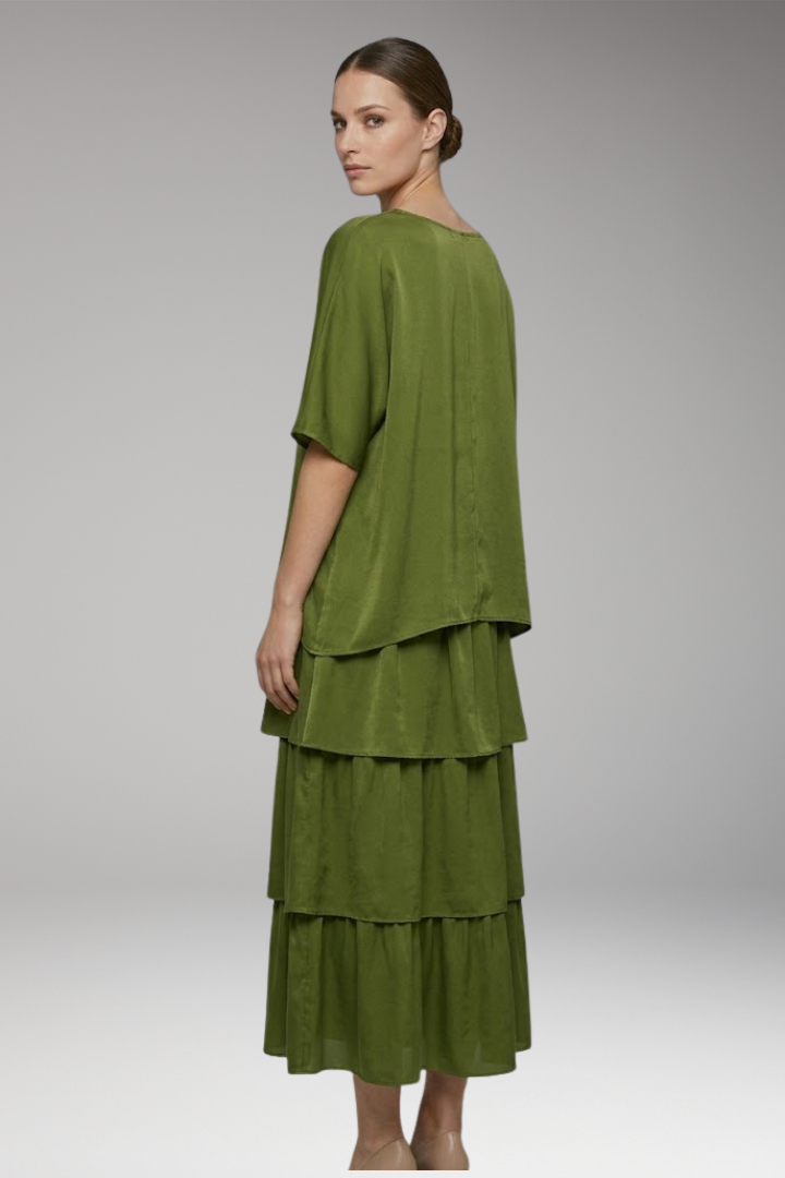 Women’s Maxi Dress with Round Neck and Smocked Sleeves