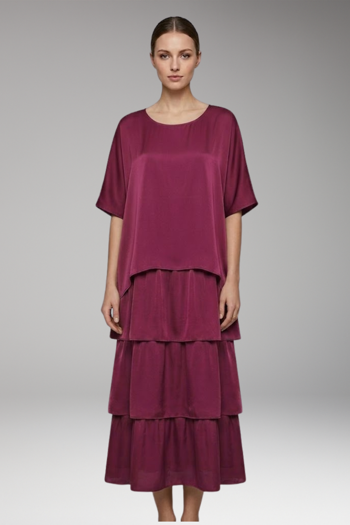 Women’s Maxi Dress with Round Neck and Smocked Sleeves