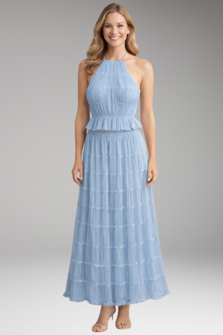 Women's Maxi Dress with Ruffle Detail and Adjustable Bodice