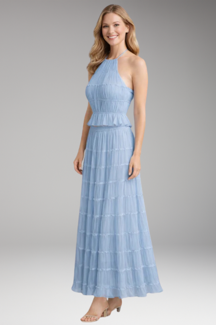 Women's Maxi Dress with Ruffle Detail and Adjustable Bodice