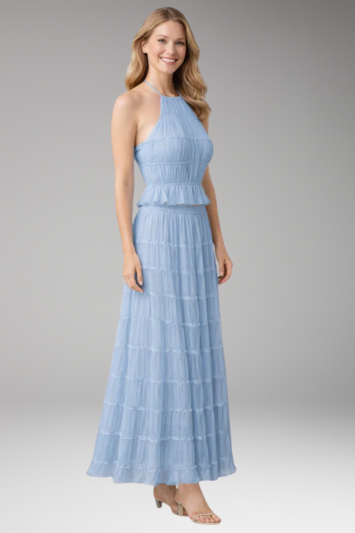 Women's Maxi Dress with Ruffle Detail and Adjustable Bodice