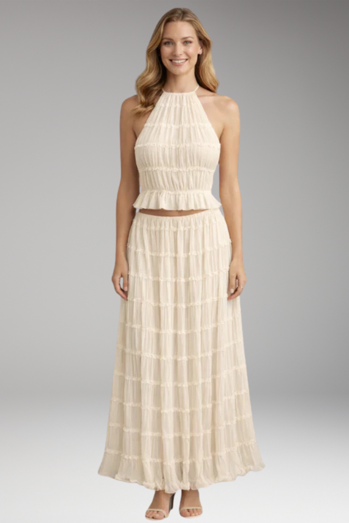 Women's Maxi Dress with Ruffle Detail and Adjustable Bodice