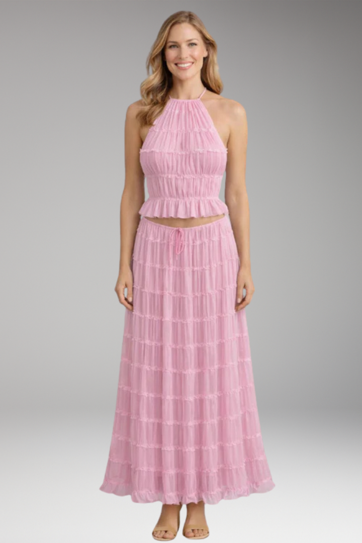Women's Maxi Dress with Ruffle Detail and Adjustable Bodice