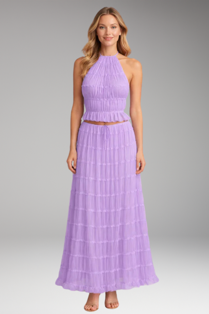 Women's Maxi Dress with Ruffle Detail and Adjustable Bodice