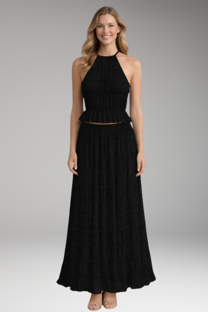 Women's Maxi Dress with Ruffle Detail and Adjustable Bodice