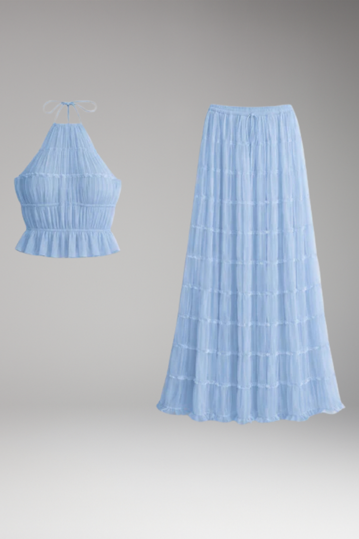Women's Maxi Dress with Ruffle Detail and Adjustable Bodice