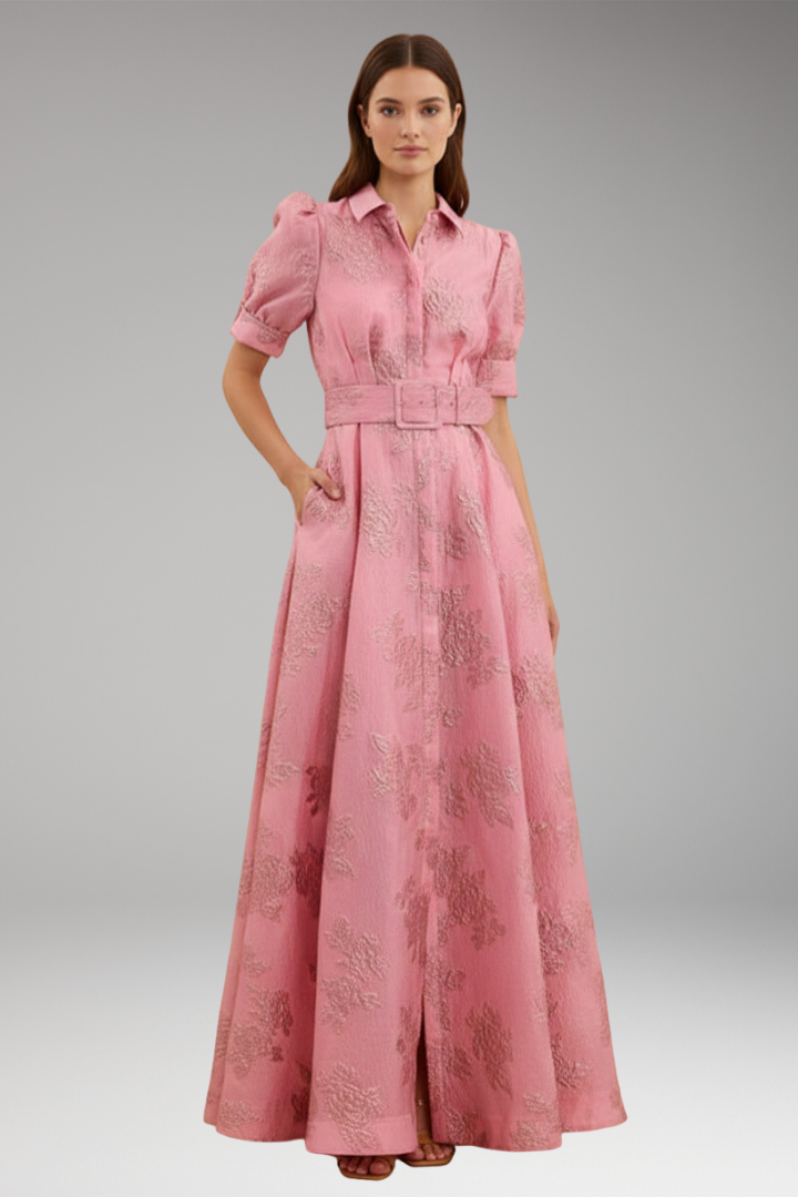 Women’s Maxi Dress with Collar and Waist Belt