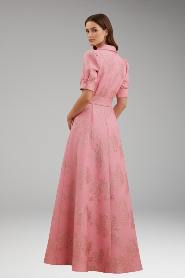 Women’s Maxi Dress with Collar and Waist Belt