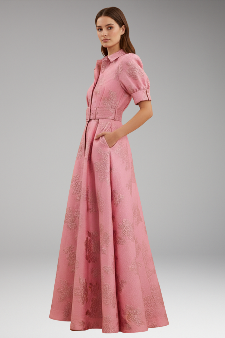 Women’s Maxi Dress with Collar and Waist Belt
