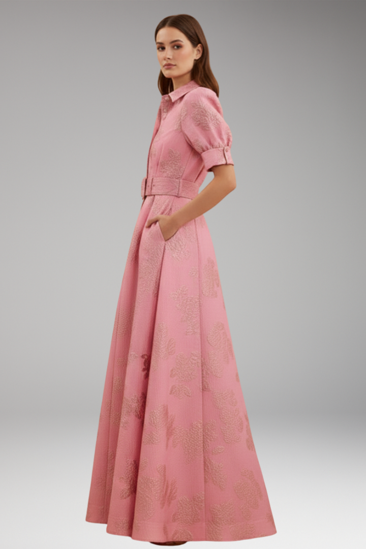 Women’s Maxi Dress with Collar and Waist Belt
