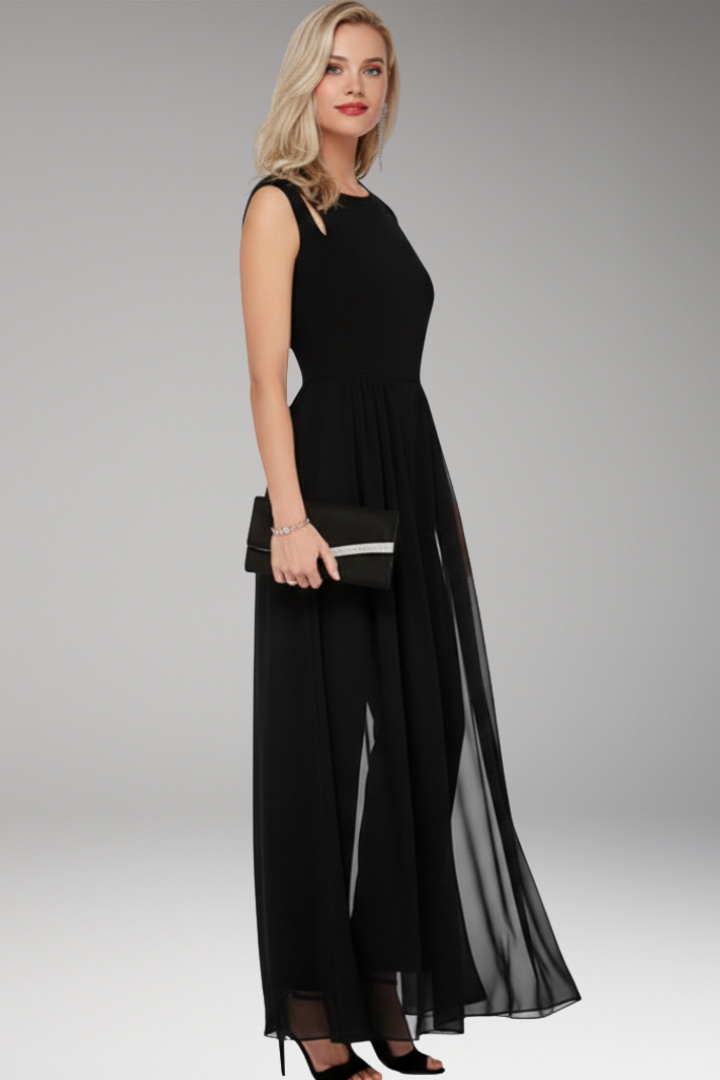 Women's Maxi Dress with Side Slit and Sleeveless Design