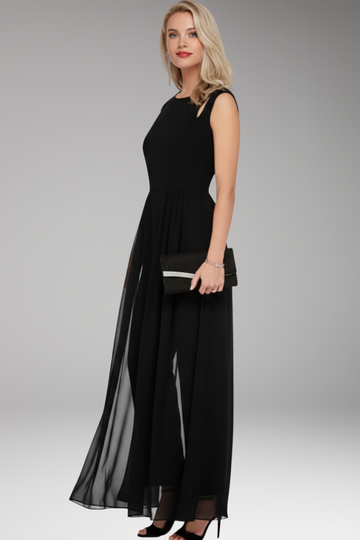 Women's Maxi Dress with Side Slit and Sleeveless Design