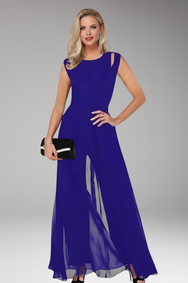 Women's Maxi Dress with Side Slit and Sleeveless Design