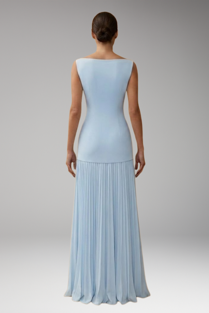Women's Maxi Dress with Sleeveless Bodice and Pleated Skirt