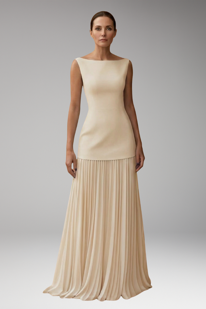 Women's Maxi Dress with Sleeveless Bodice and Pleated Skirt