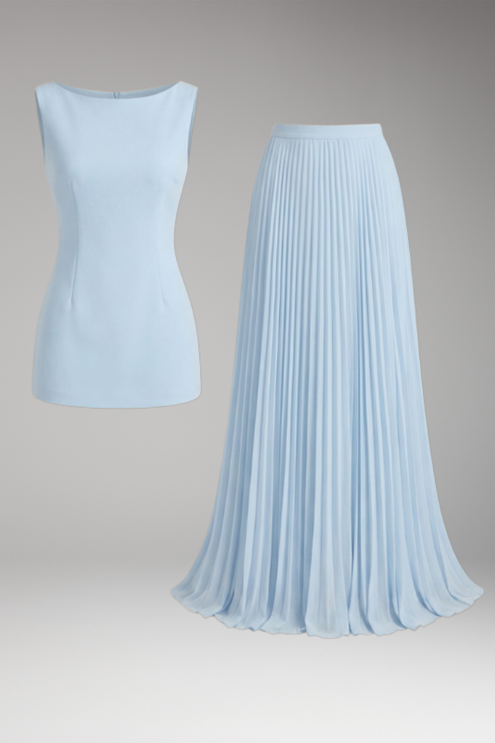 Women's Maxi Dress with Sleeveless Bodice and Pleated Skirt