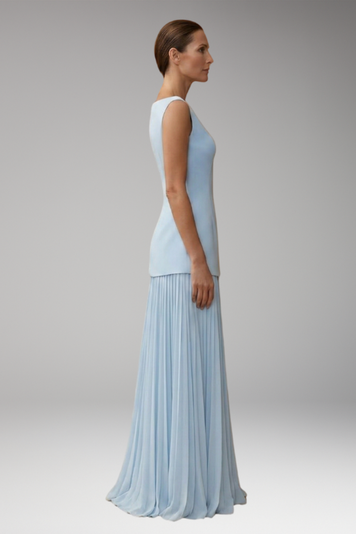 Women's Maxi Dress with Sleeveless Bodice and Pleated Skirt