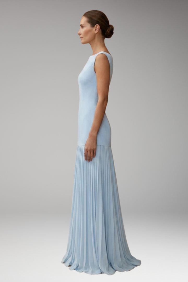 Women's Maxi Dress with Sleeveless Bodice and Pleated Skirt