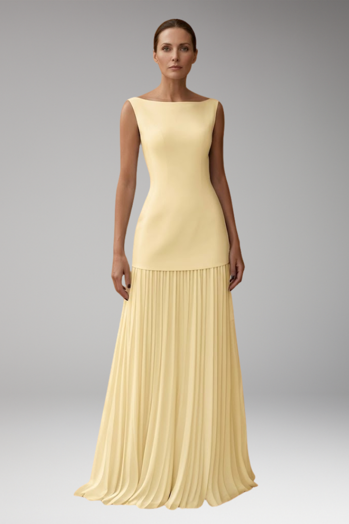 Women's Maxi Dress with Sleeveless Bodice and Pleated Skirt