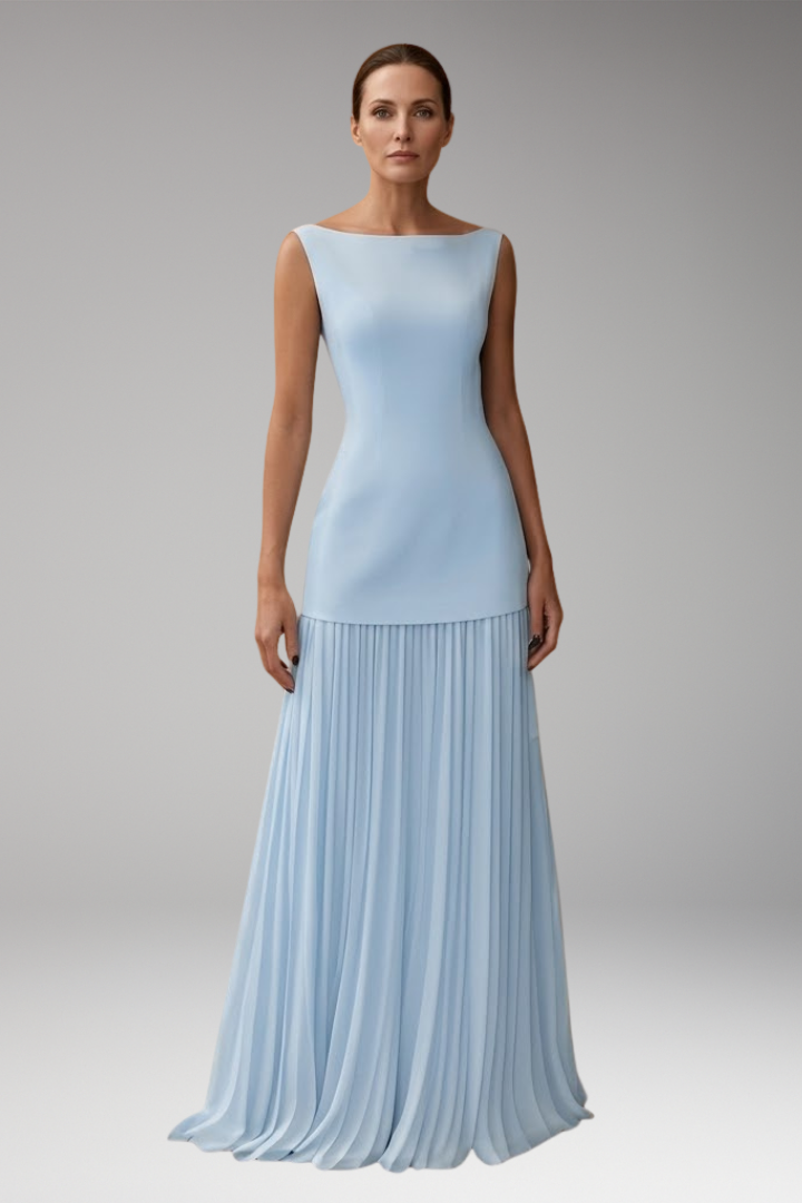 Women's Maxi Dress with Sleeveless Bodice and Pleated Skirt