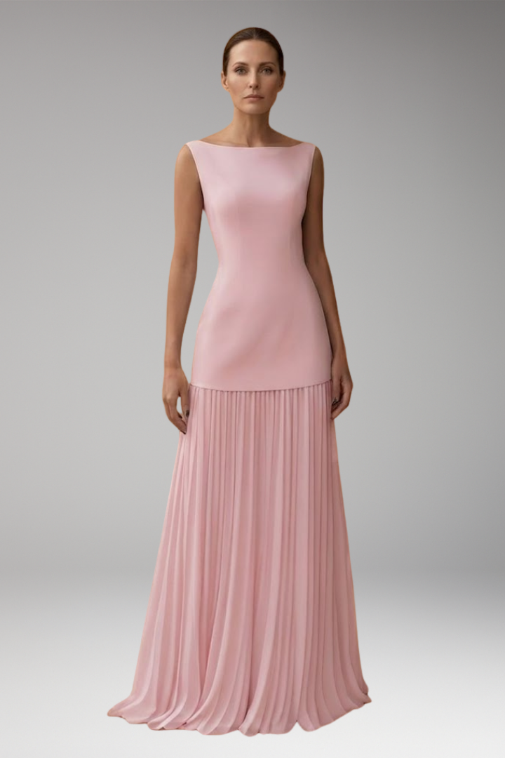 Women's Maxi Dress with Sleeveless Bodice and Pleated Skirt
