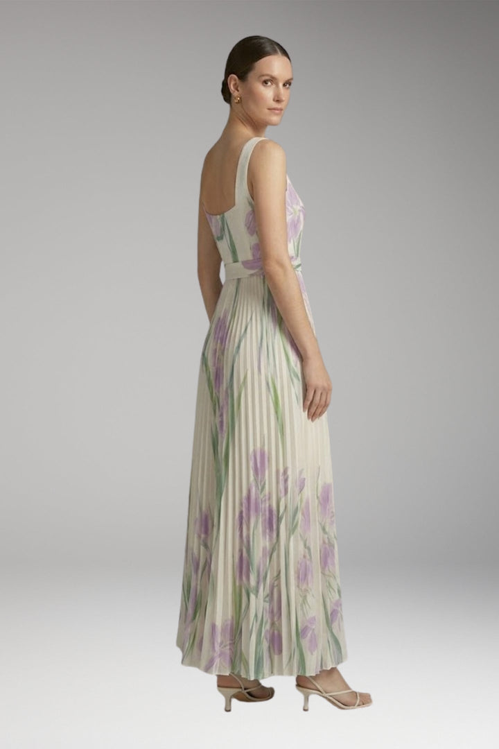 Women’s Maxi Dress with Square Neck and Pleated Skirt