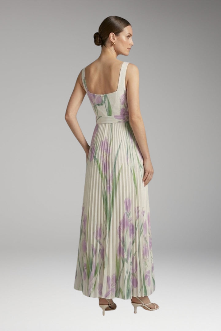 Women’s Maxi Dress with Square Neck and Pleated Skirt