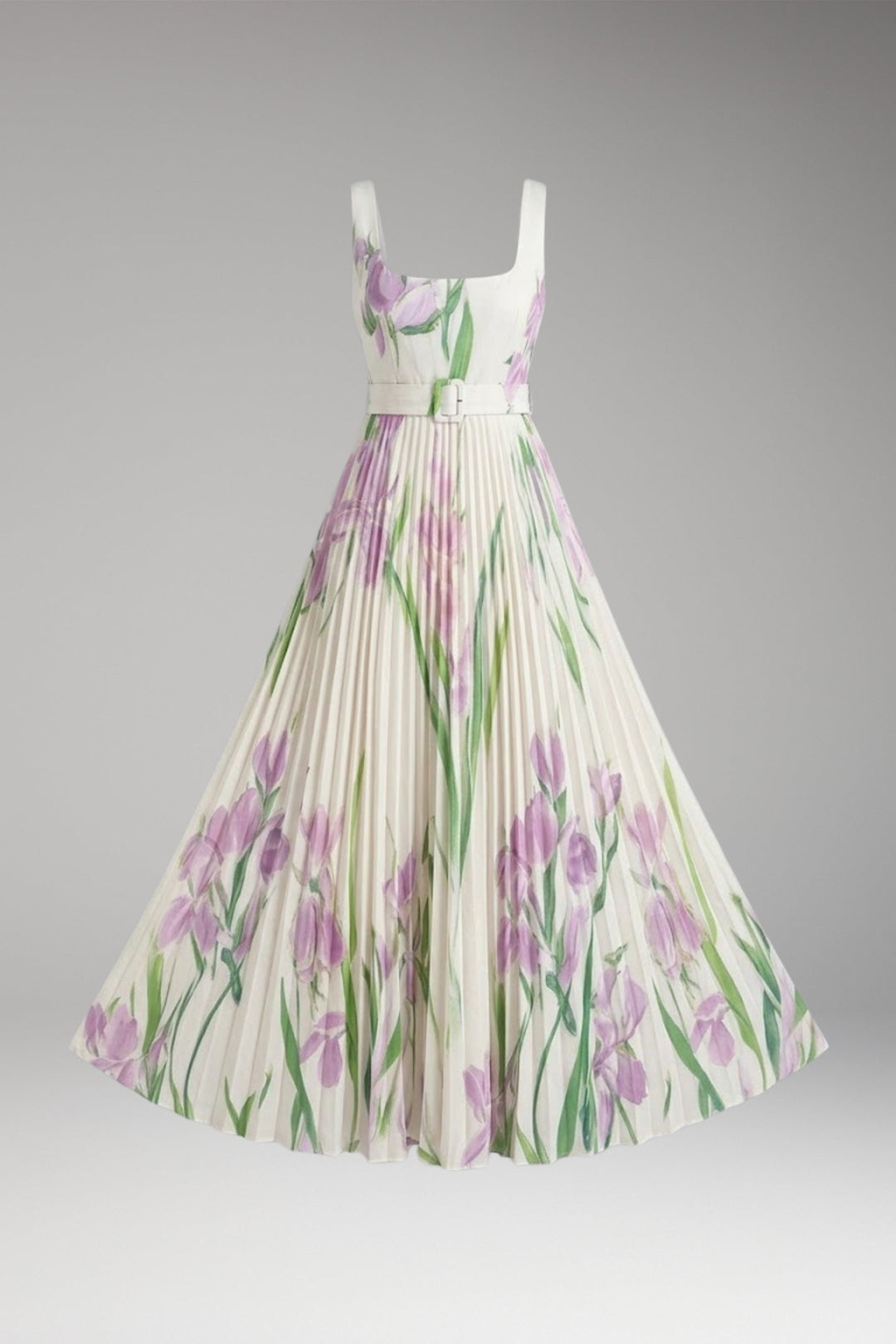 Women’s Maxi Dress with Square Neck and Pleated Skirt