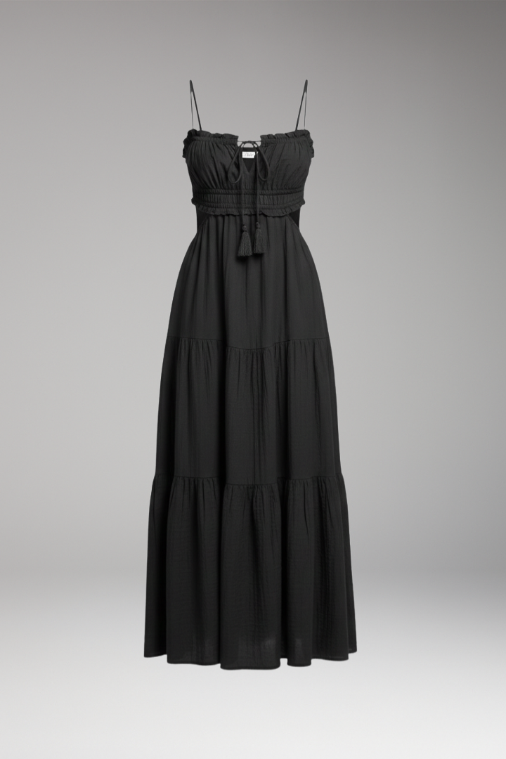 Women's Maxi Dress with Strap Ties and Tiered Skirt
