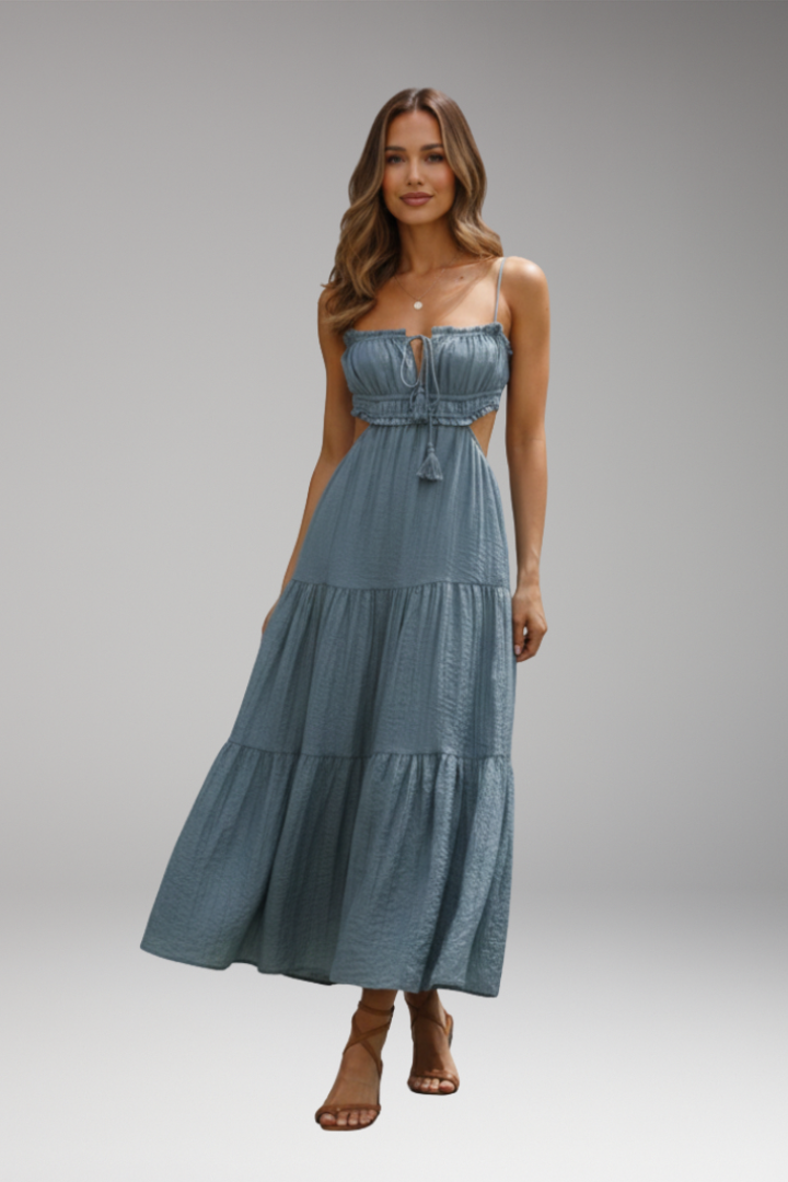 Women's Maxi Dress with Strap Ties and Tiered Skirt