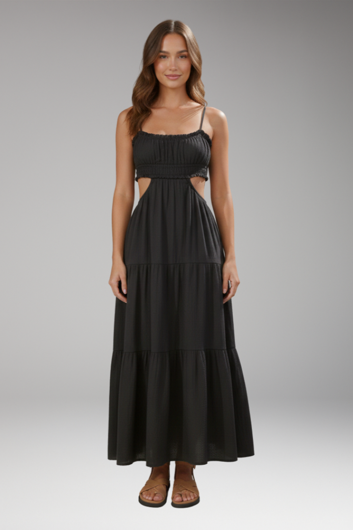 Women's Maxi Dress with Strap Ties and Tiered Skirt