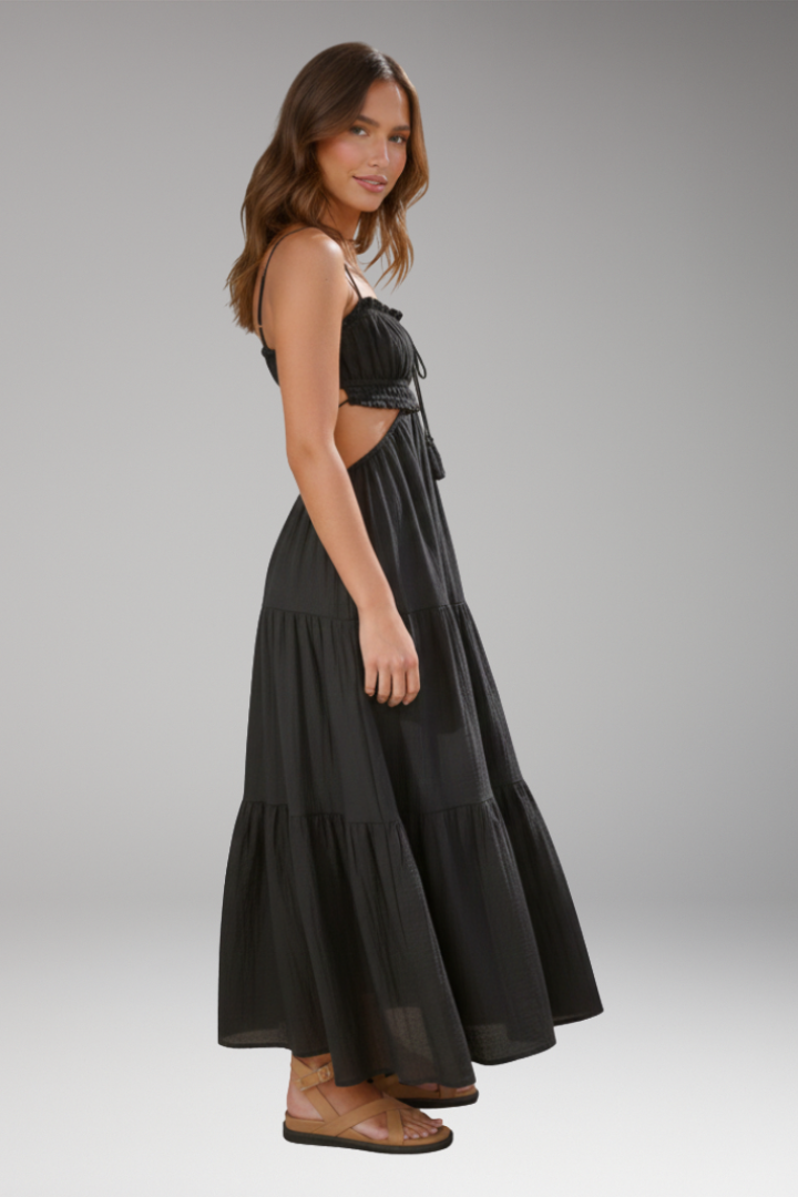 Women's Maxi Dress with Strap Ties and Tiered Skirt