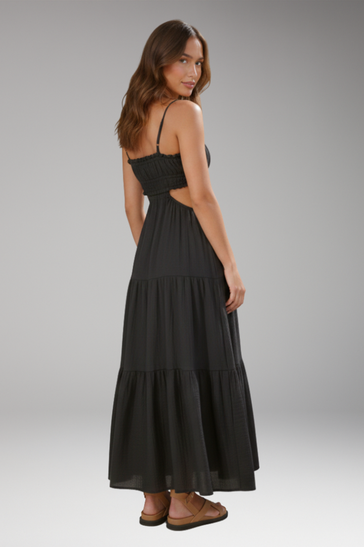 Women's Maxi Dress with Strap Ties and Tiered Skirt